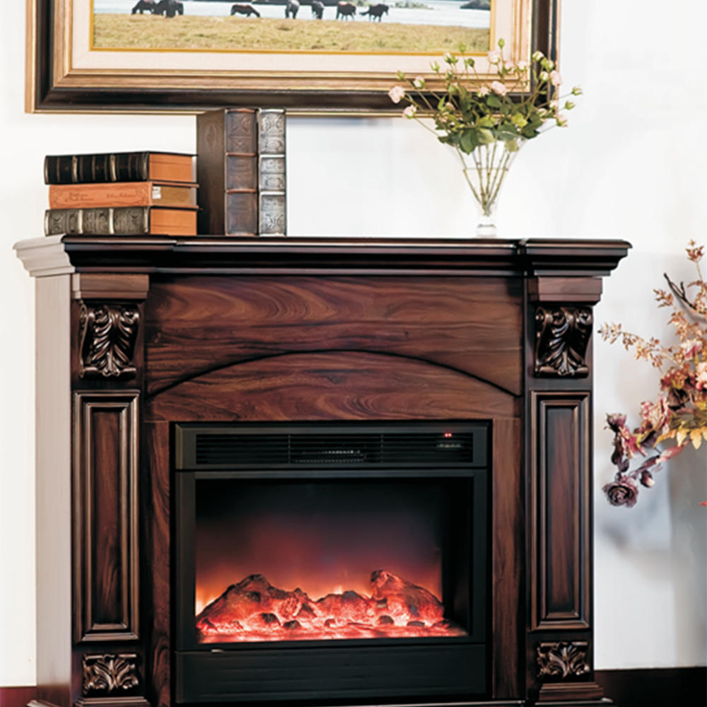 Walnut Black, Freestanding Fireplace with Mantel