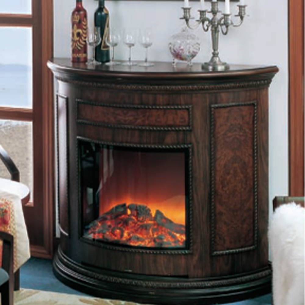 Wood Mantel, Curved Freestanding Fireplace Heater